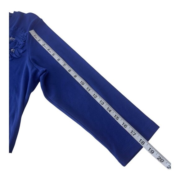 Rafaella Women Blue Button-Up Cardigan Floral Applique Design SZ L  Cotton Blend - Picture 7 of 12